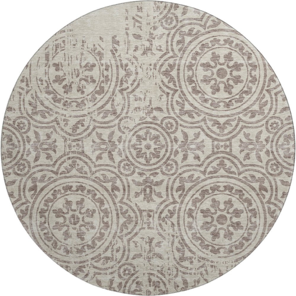 Premium Machine Washable Mayfield AMF758 Taupe 8' x 8' Round Rug