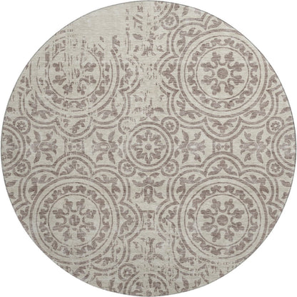 Premium Machine Washable Mayfield AMF758 Taupe 8' x 8' Round Rug