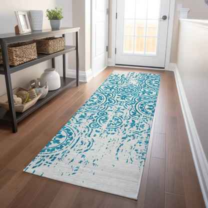 Premium Machine Washable Mayfield AMF758 Teal 2'3" x 7'6" Runner Rug