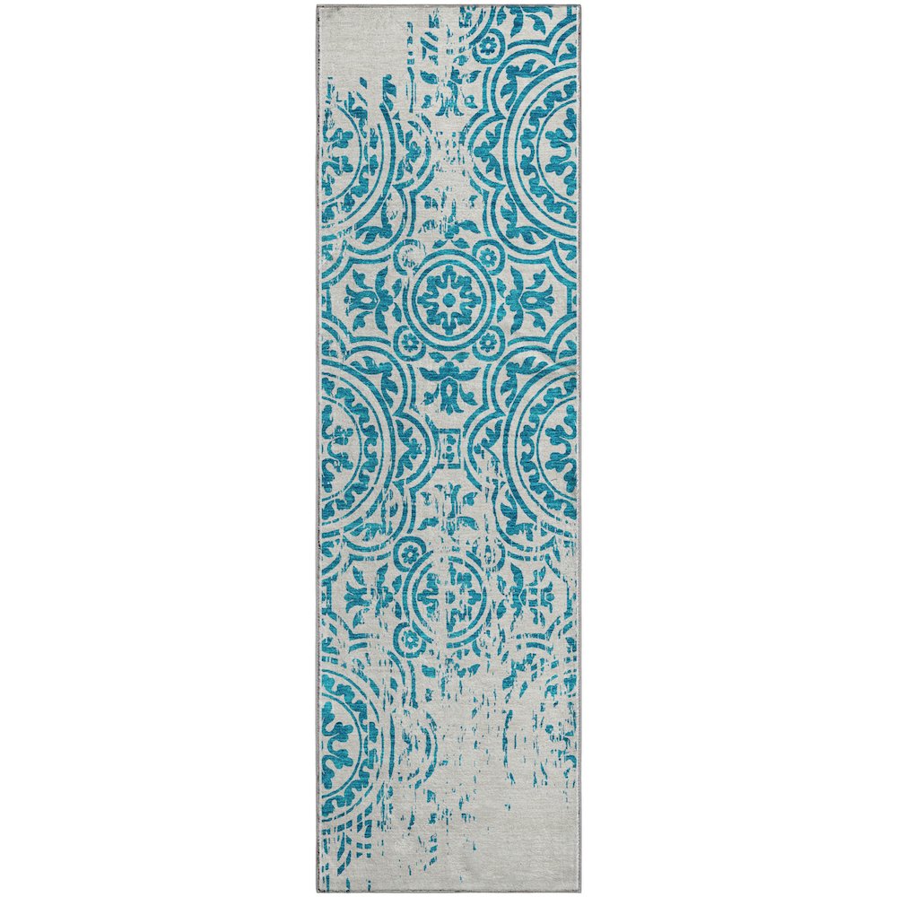 Premium Machine Washable Mayfield AMF758 Teal 2'3" x 7'6" Runner Rug