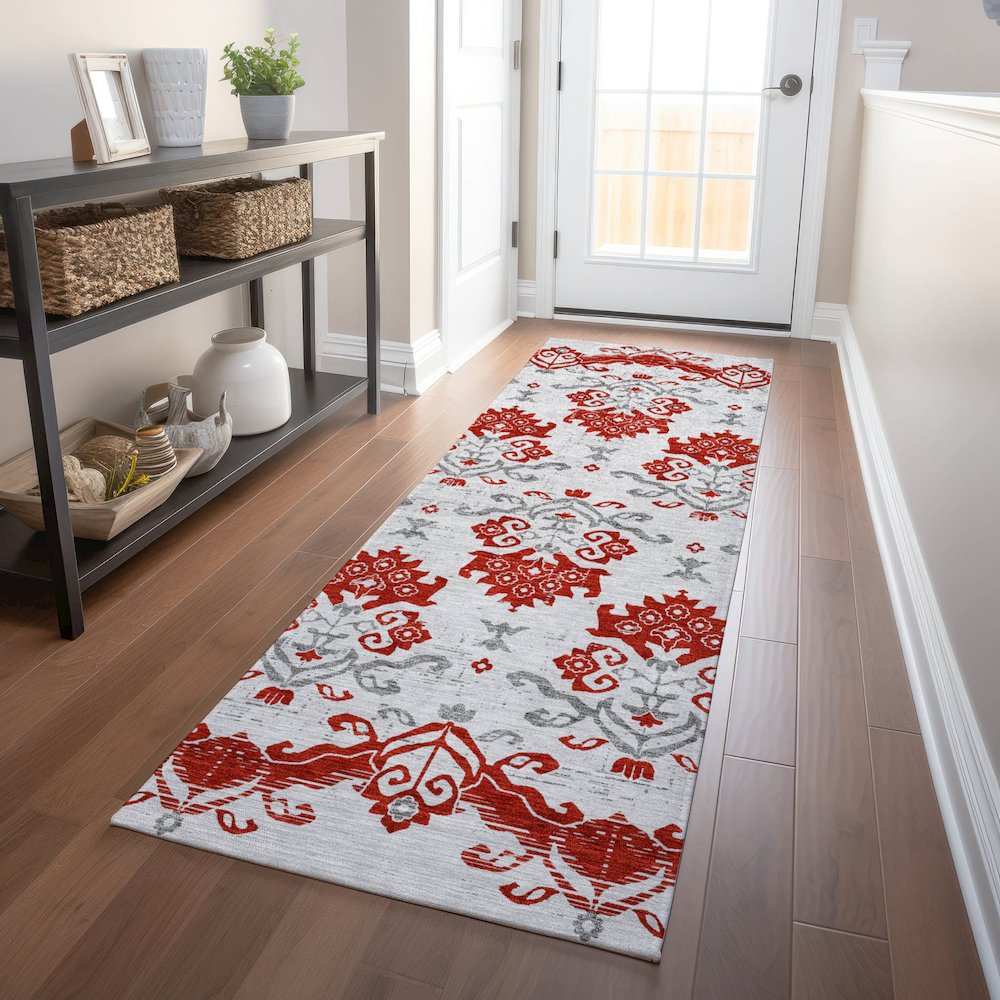 Premium Machine Washable Mayfield AMF759 Red 2'3" x 7'6" Runner Rug
