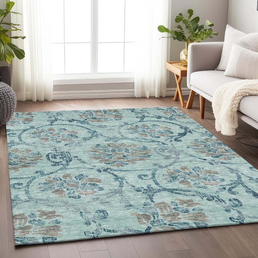Premium Machine Washable Mayfield AMF762 Teal 2'6" x 3'10" Rug