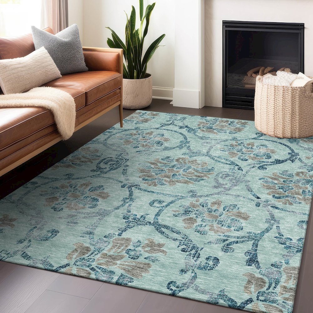 Premium Machine Washable Mayfield AMF762 Teal 2'6" x 3'10" Rug