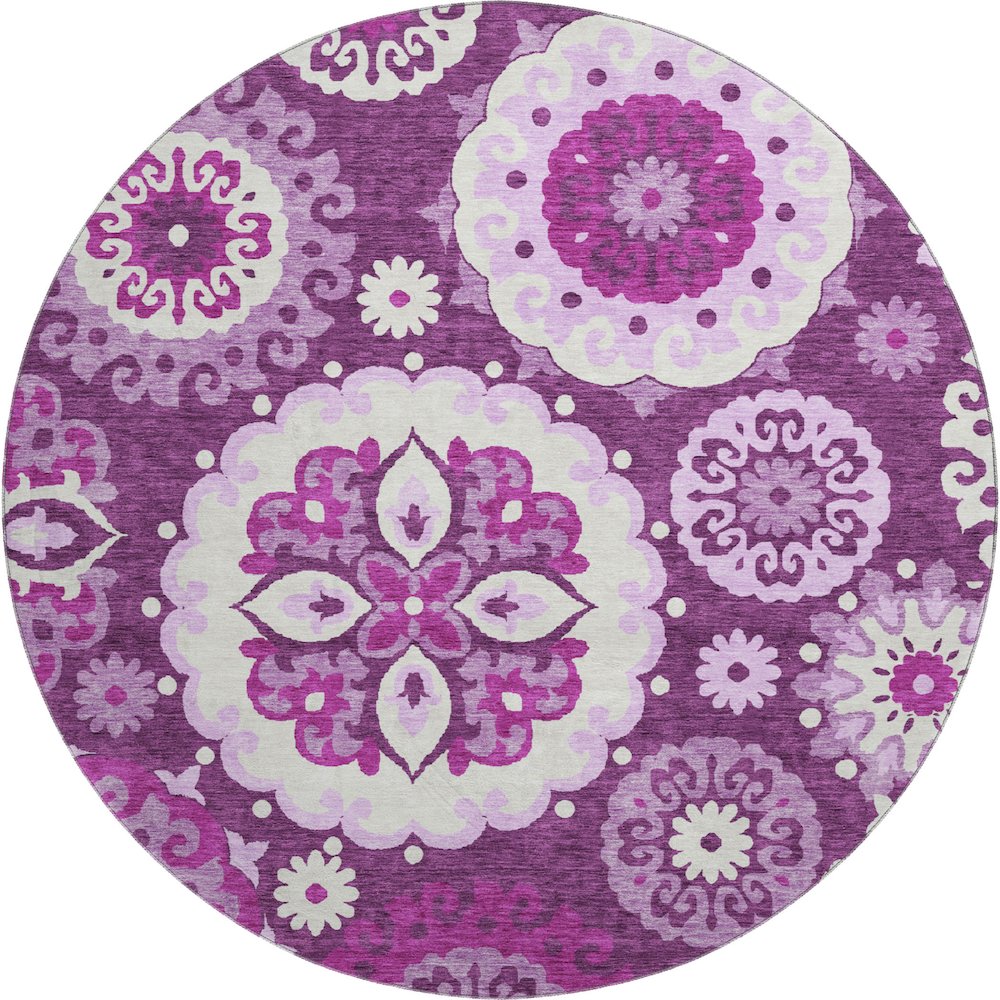 Premium Machine Washable Mayfield AMF763 Eggplant 8' x 8' Round Rug