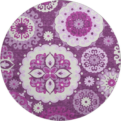 Premium Machine Washable Mayfield AMF763 Eggplant 8' x 8' Round Rug
