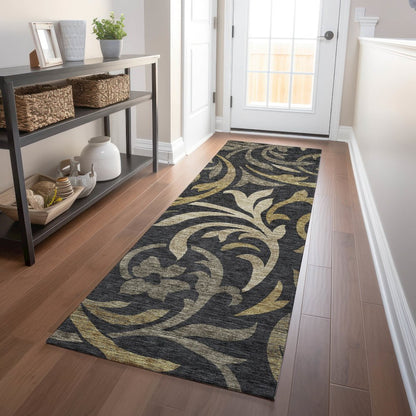 Premium Machine Washable Mayfield AMF764 Black 2'3" x 7'6" Runner Rug