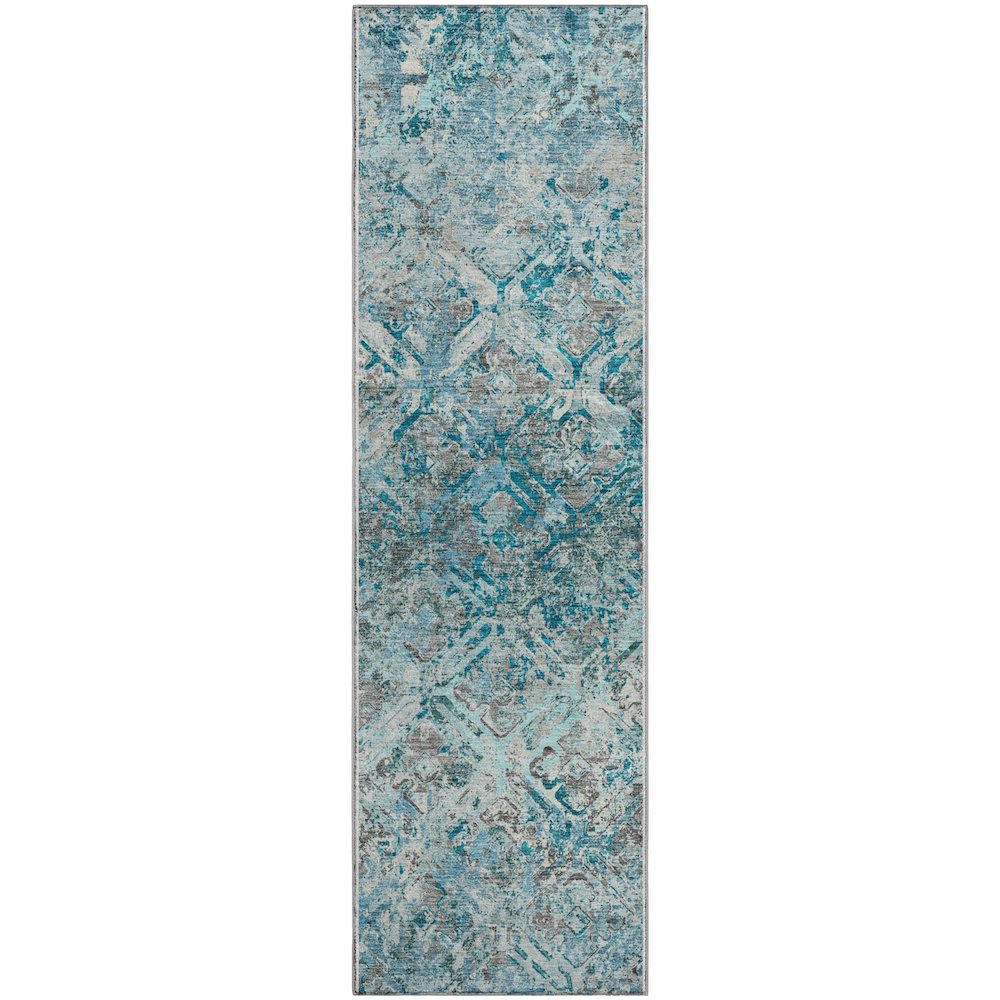 Premium Machine Washable Mayfield AMF768 Teal 2'3" x 7'6" Runner Rug