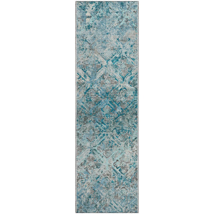 Premium Machine Washable Mayfield AMF768 Teal 2'3" x 7'6" Runner Rug