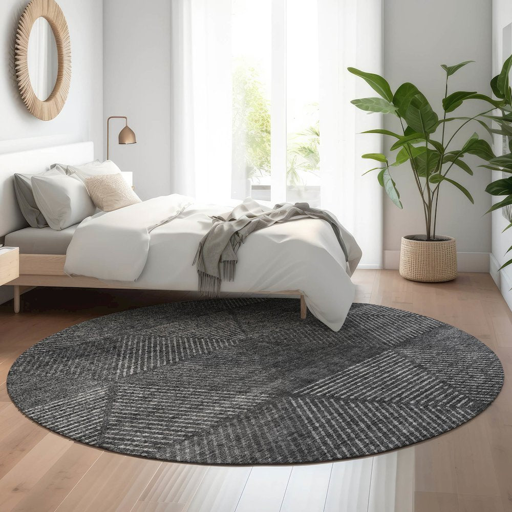 Premium Machine Washable Mayfield AMF777 Charcoal 8' x 8' Round Rug