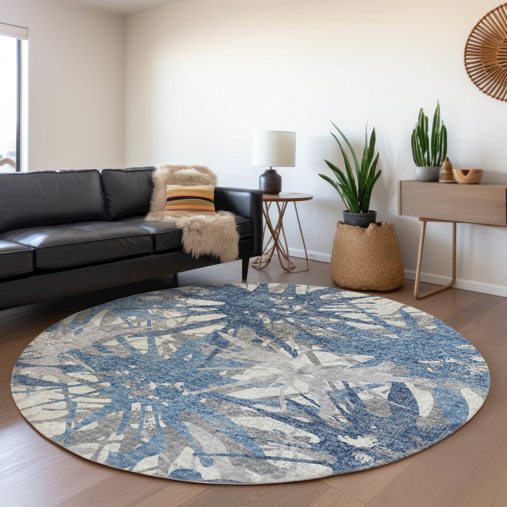 Premium Machine Washable Mayfield  Blue 8' x 8' Round Rug