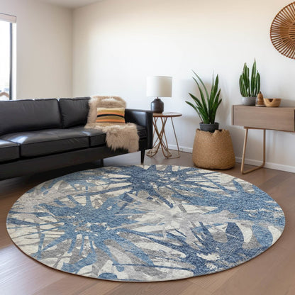 Premium Machine Washable Mayfield  Blue 8' x 8' Round Rug