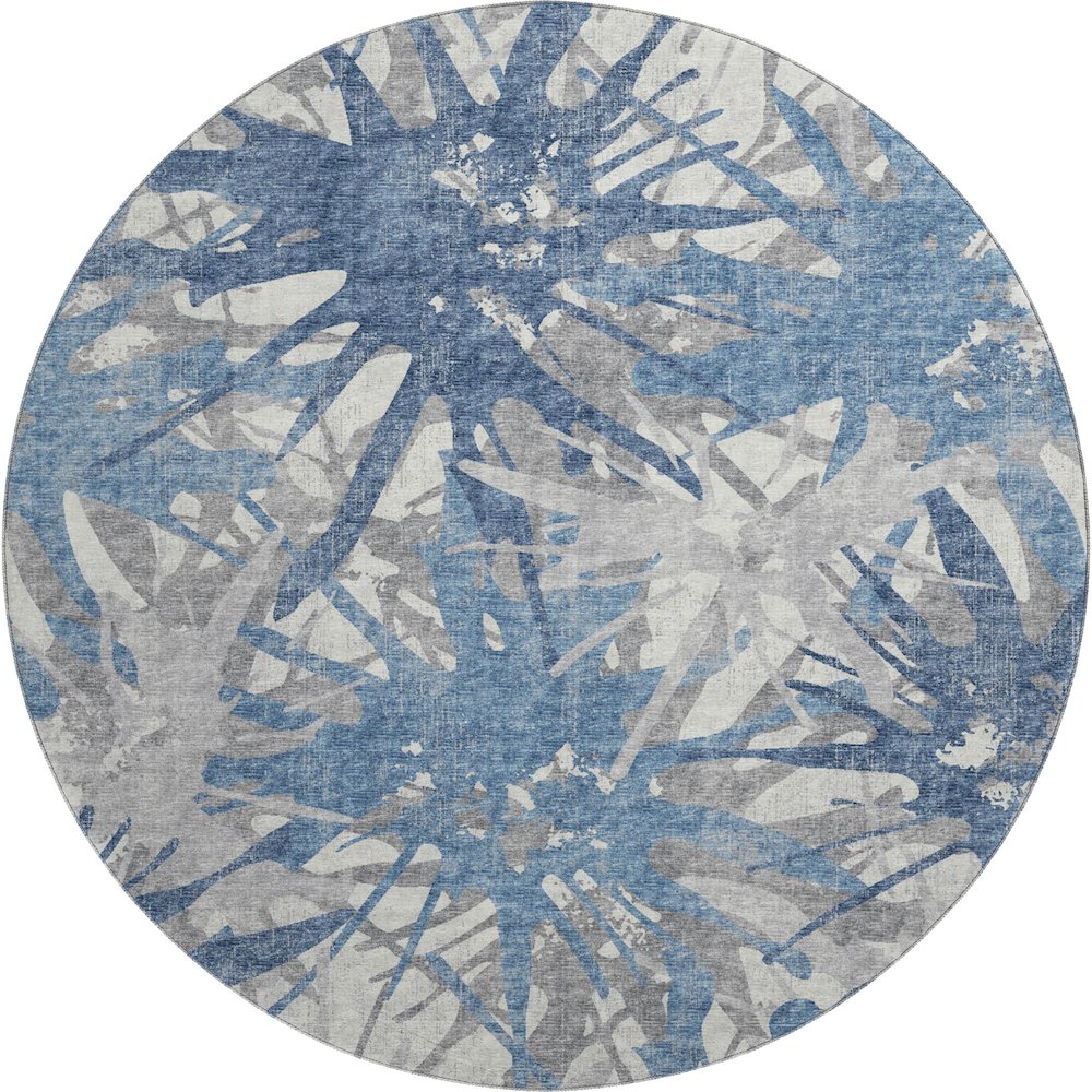 Premium Machine Washable Mayfield  Blue 8' x 8' Round Rug