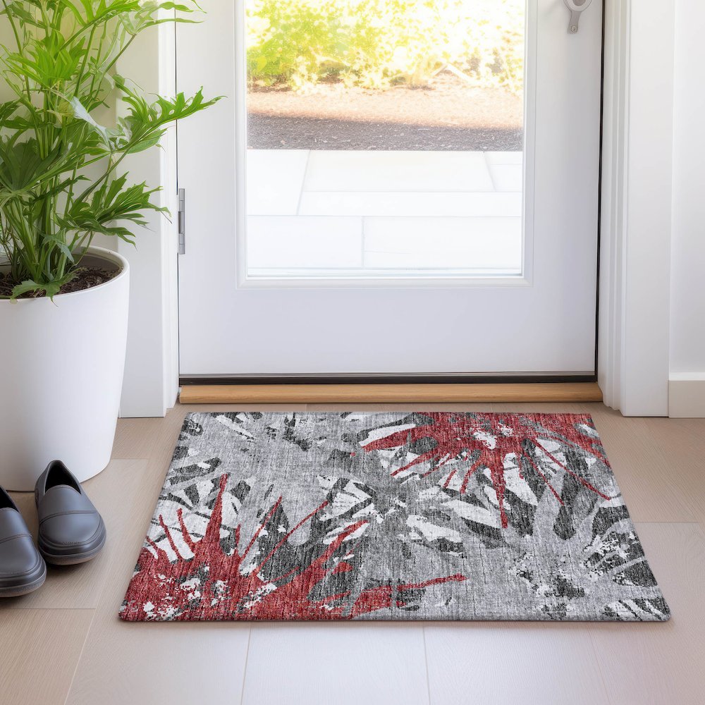 Premium Machine Washable Mayfield  Red 1'8" x 2'6" Rug