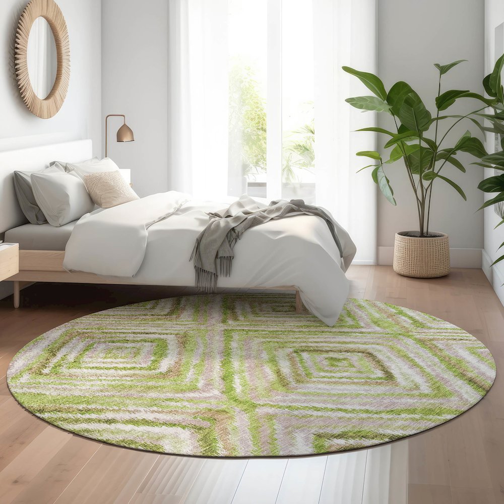 Premium Machine Washable Mayfield AMF780 Green 8' x 8' Round Rug