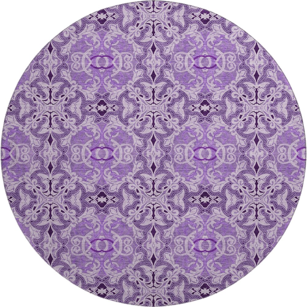 Premium Machine Washable Mayfield AMF783 Purple 8' x 8' Round Rug