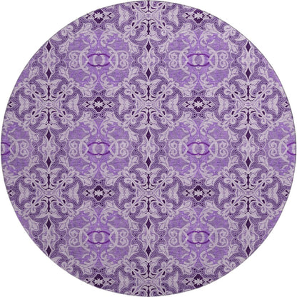 Premium Machine Washable Mayfield AMF783 Purple 8' x 8' Round Rug