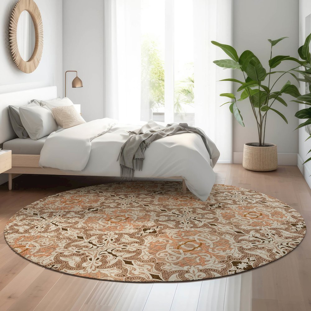 Premium Machine Washable Mayfield AMF783 Terracotta 8' x 8' Round Rug