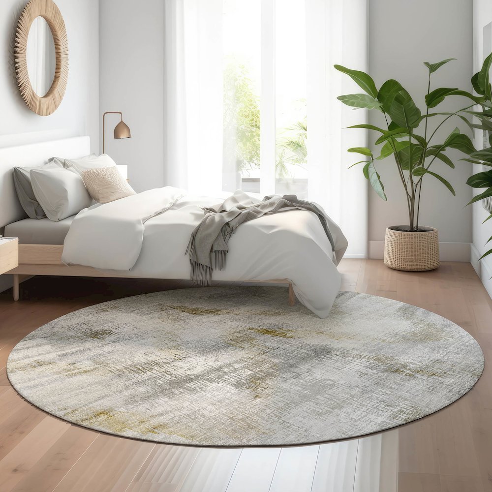Premium Machine Washable Mayfield AMF791 Taupe 8' x 8' Round Rug