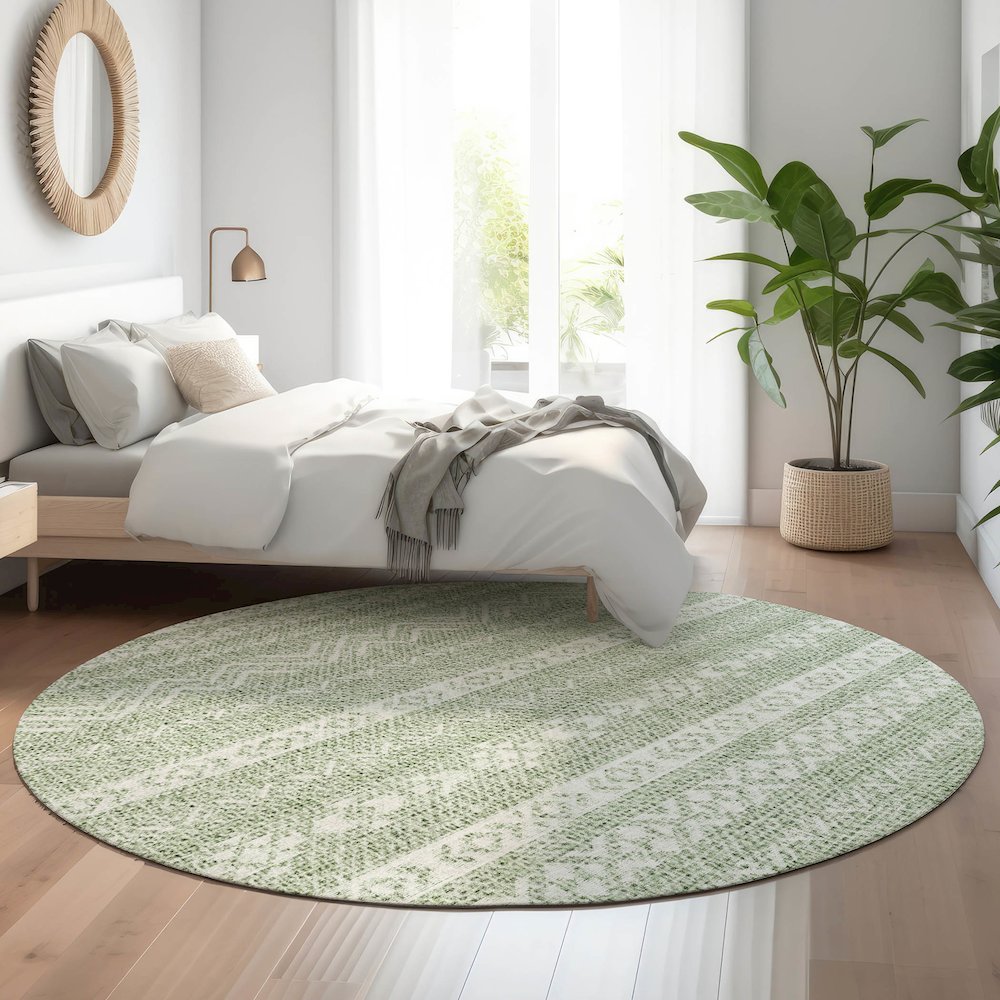 Premium Machine Washable Mayfield AMF803 Aloe 8' x 8' Round Rug
