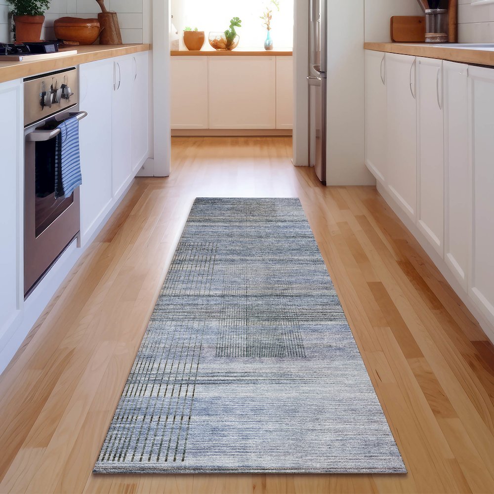 Premium Machine Washable Mayfield AMF819 Blue 2'3" x 7'6" Runner Rug