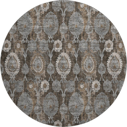 Premium Machine Washable Mayfield AMF821 Chocolate 8' x 8' Round Rug
