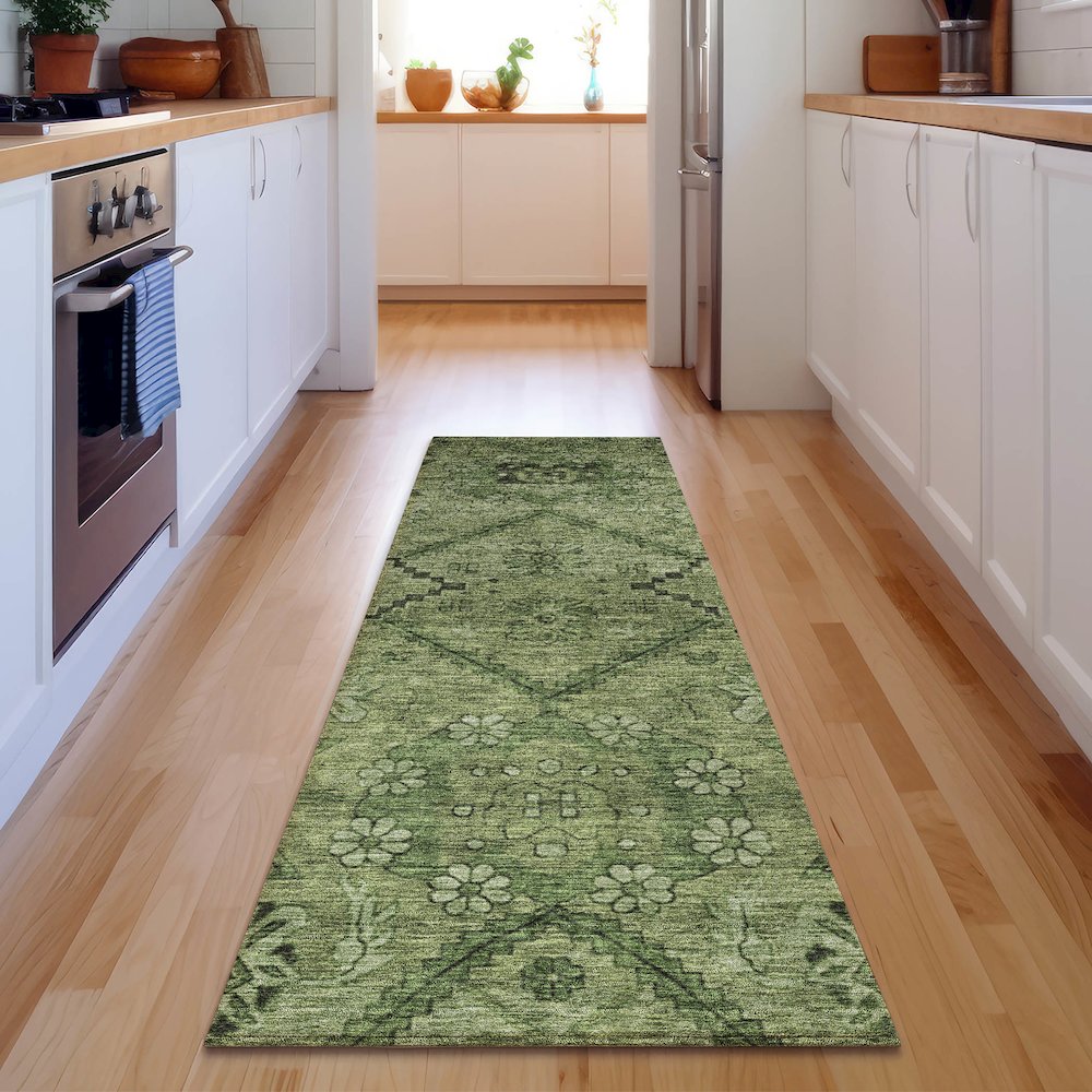 Premium Machine Washable Mayfield AMF842 Olive 2'3" x 7'6" Runner Rug