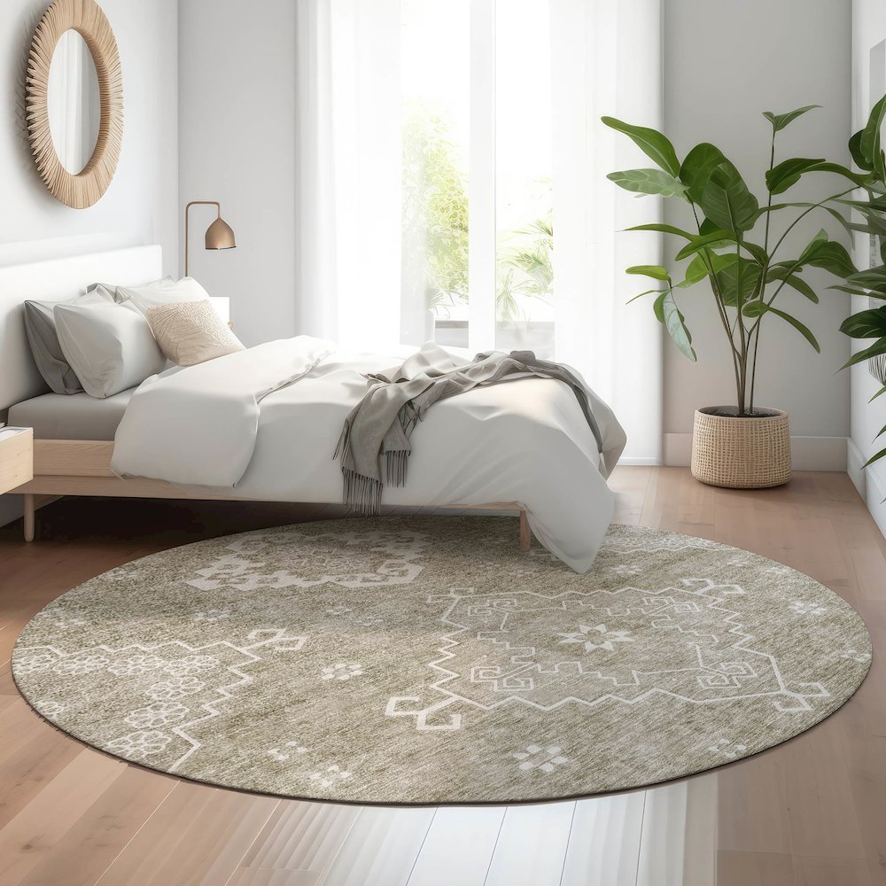 Premium Machine Washable Mayfield AMF847 Taupe 8' x 8' Round Rug
