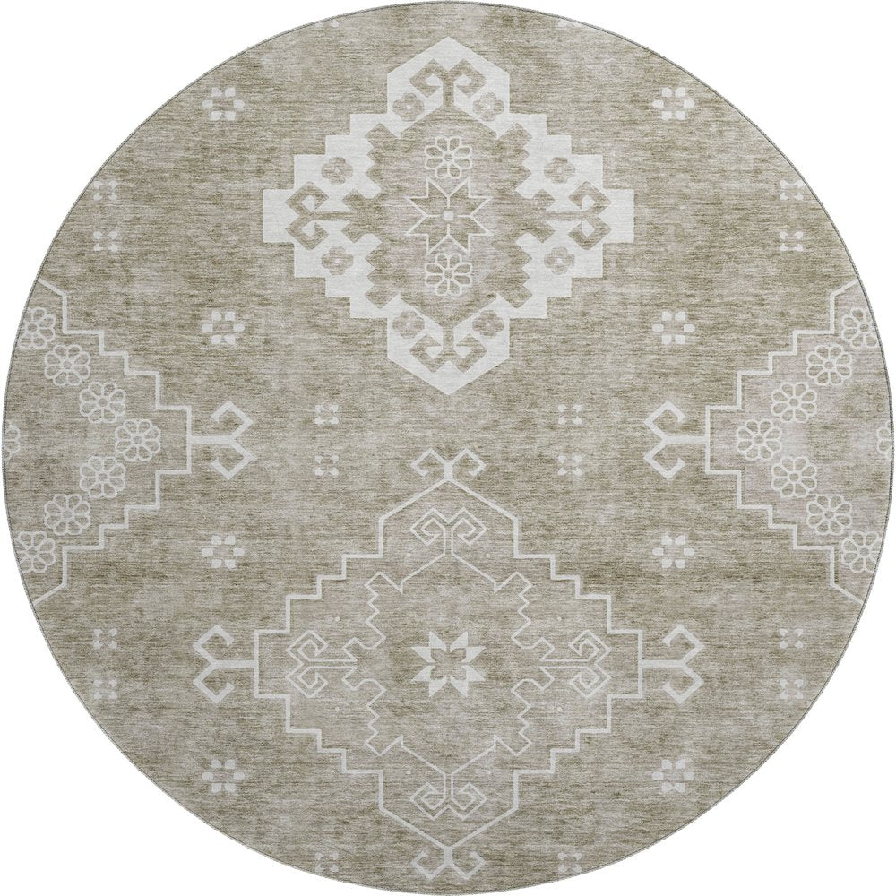 Premium Machine Washable Mayfield AMF847 Taupe 8' x 8' Round Rug