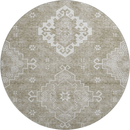 Premium Machine Washable Mayfield AMF847 Taupe 8' x 8' Round Rug