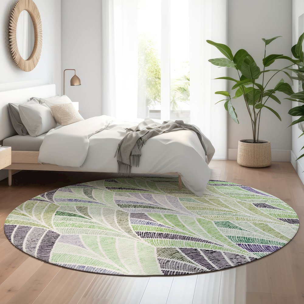 Premium Machine Washable Mayfield AMF851 Green 8' x 8' Round Rug