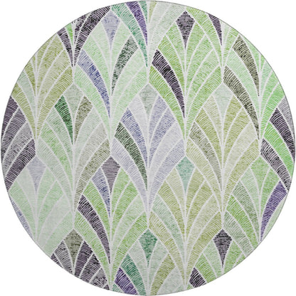 Premium Machine Washable Mayfield AMF851 Green 8' x 8' Round Rug