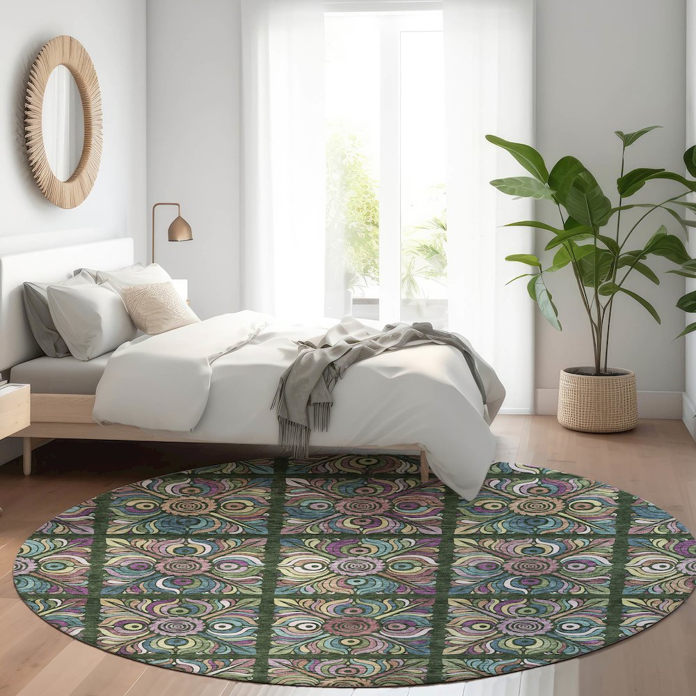 Premium Machine Washable Mayfield AMF852 Fern 8' x 8' Round Rug