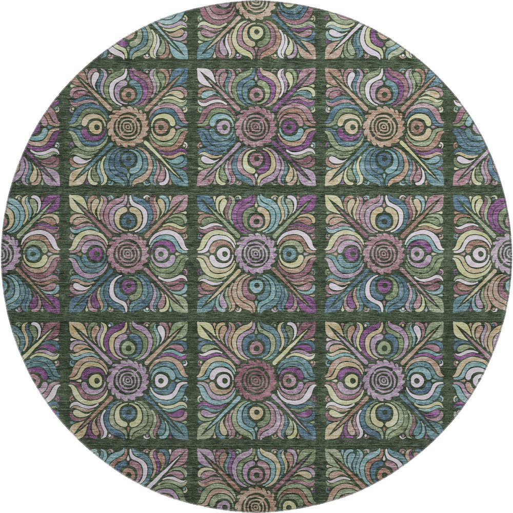 Premium Machine Washable Mayfield AMF852 Fern 8' x 8' Round Rug