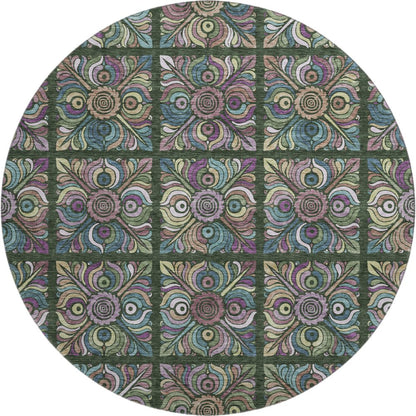 Premium Machine Washable Mayfield AMF852 Fern 8' x 8' Round Rug