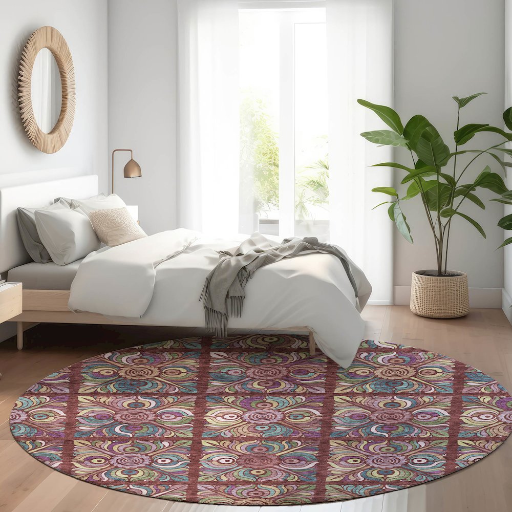 Premium Machine Washable Mayfield AMF852 Paprika 8' x 8' Round Rug