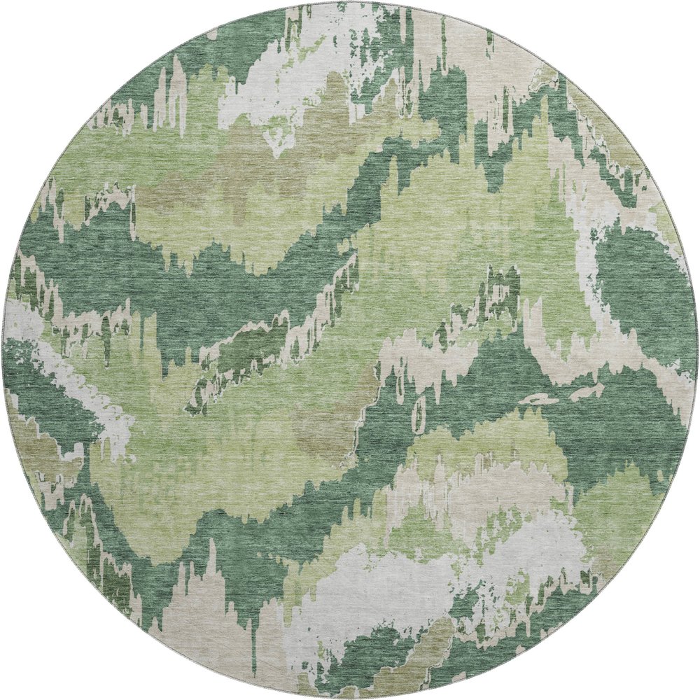Premium Machine Washable Mayfield AMF865 Green 8' x 8' Round Rug