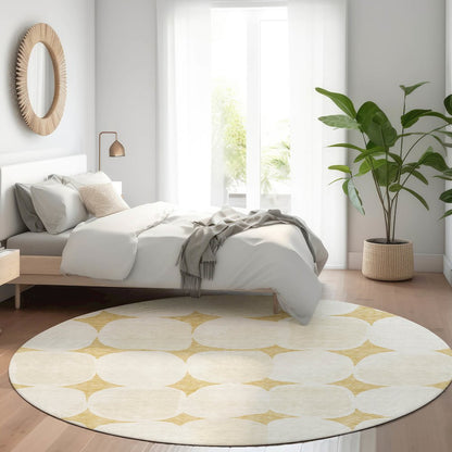 Premium Machine Washable Mayfield AMF870 Gold 8' x 8' Round Rug