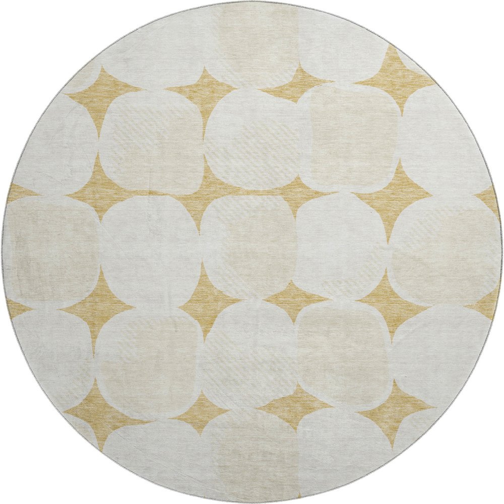 Premium Machine Washable Mayfield AMF870 Gold 8' x 8' Round Rug