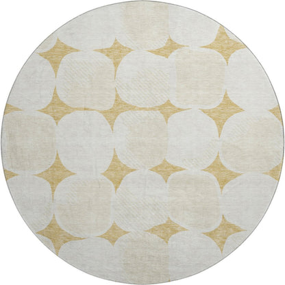 Premium Machine Washable Mayfield AMF870 Gold 8' x 8' Round Rug