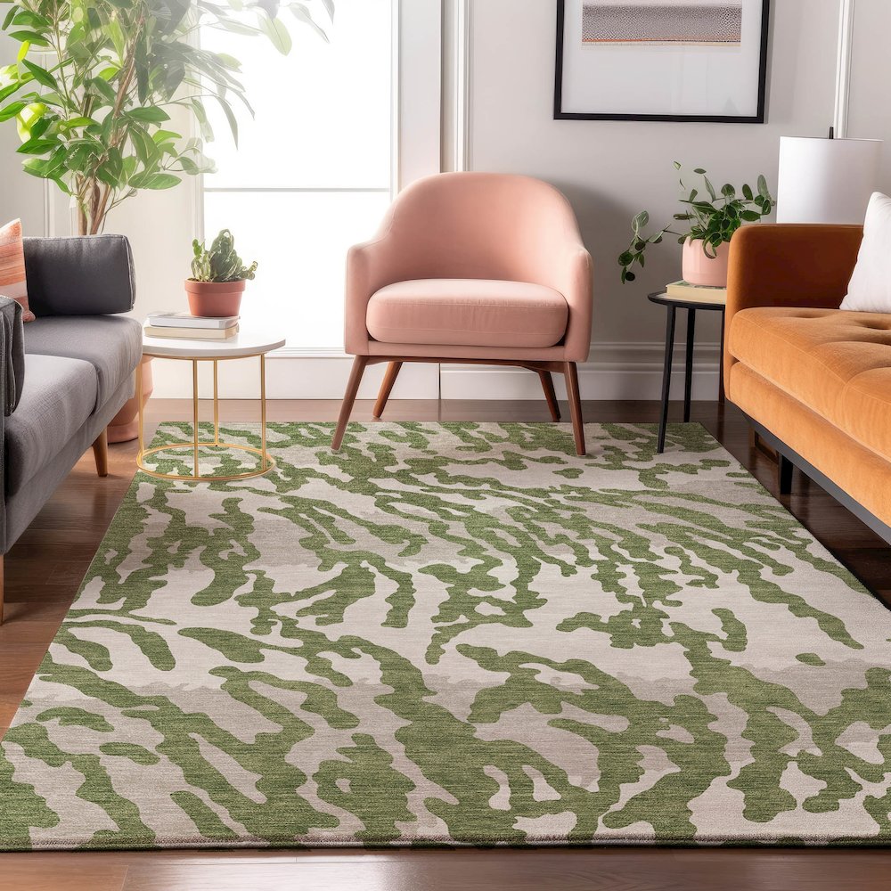 Premium Machine Washable Mayfield AMF873 Green 2'6" x 3'10" Rug