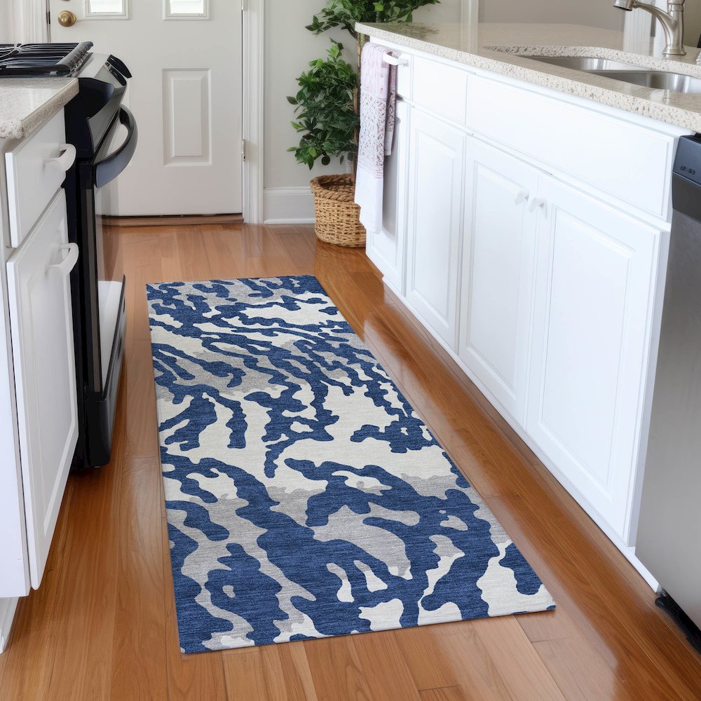 Premium Machine Washable Mayfield AMF873 Navy 2'3" x 7'6" Runner Rug
