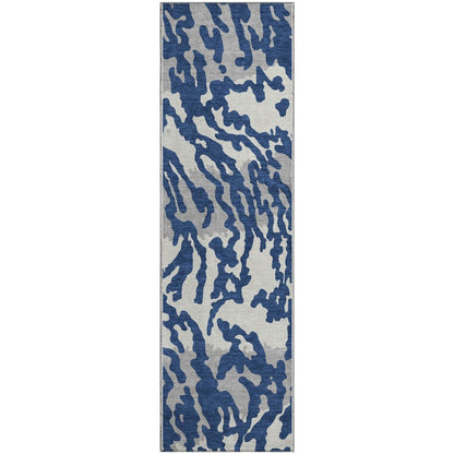 Premium Machine Washable Mayfield AMF873 Navy 2'3" x 7'6" Runner Rug