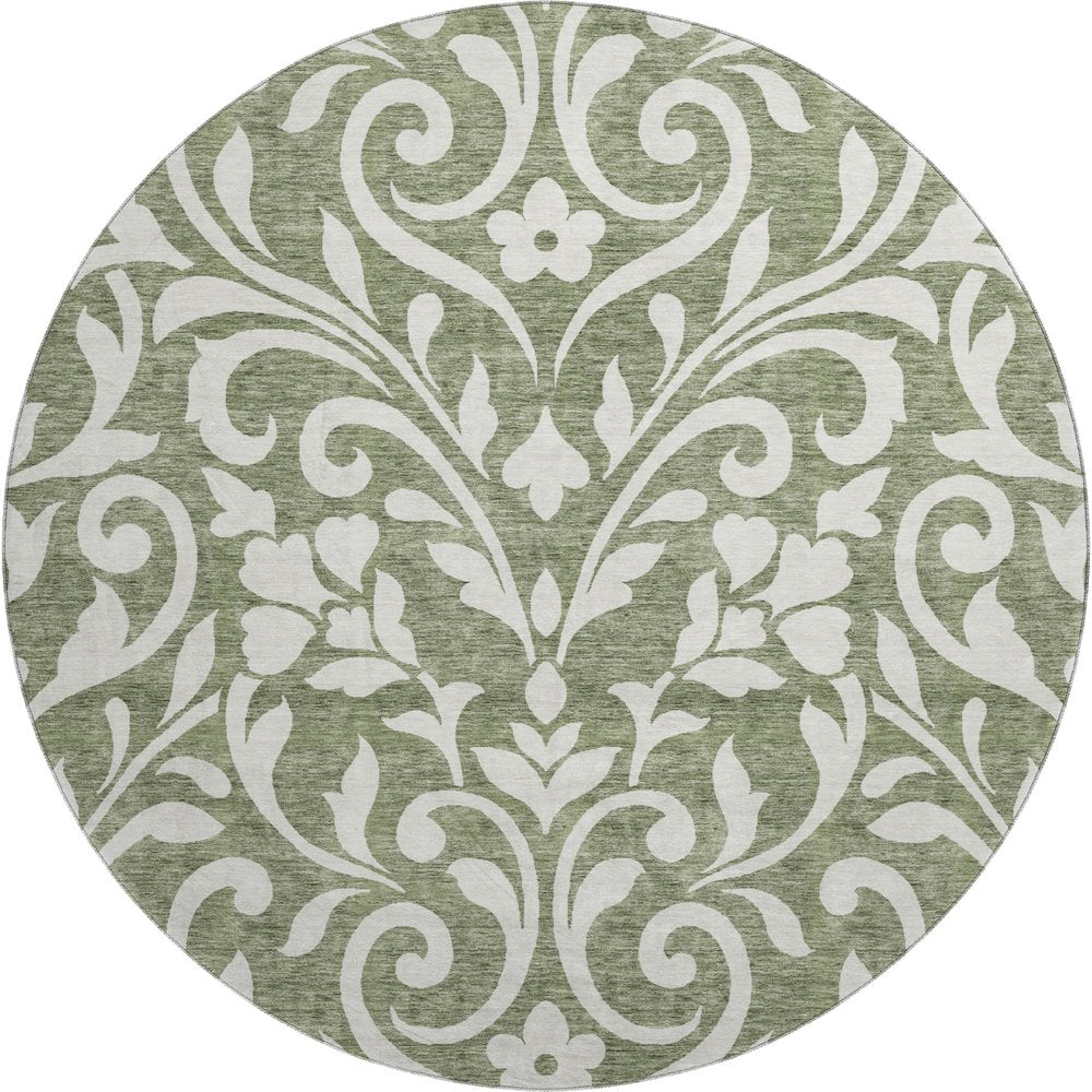 Premium Machine Washable Mayfield AMF875 Fern 8' x 8' Round Rug