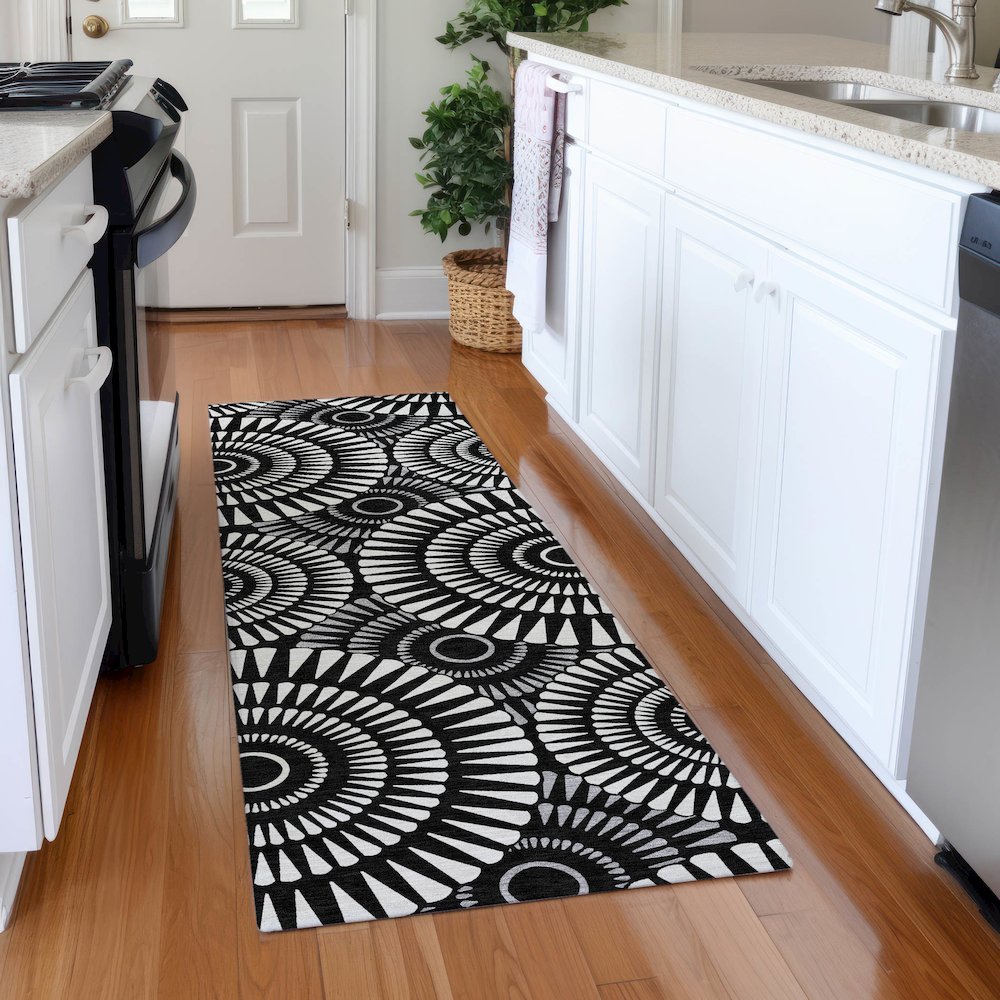 Premium Machine Washable Mayfield AMF877 Black 2'3" x 7'6" Runner Rug