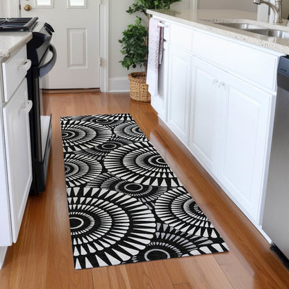 Premium Machine Washable Mayfield AMF877 Black 2'3" x 7'6" Runner Rug
