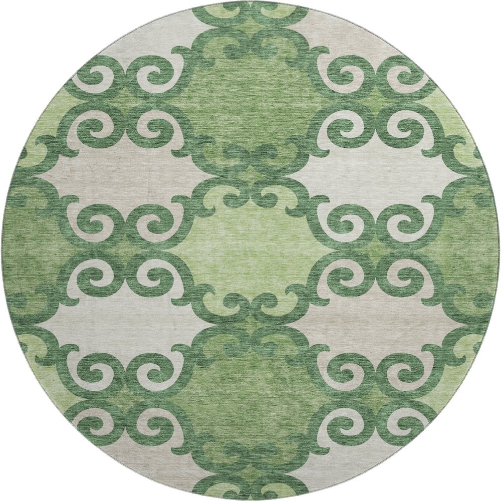Premium Machine Washable Mayfield AMF883 Green 8' x 8' Round Rug