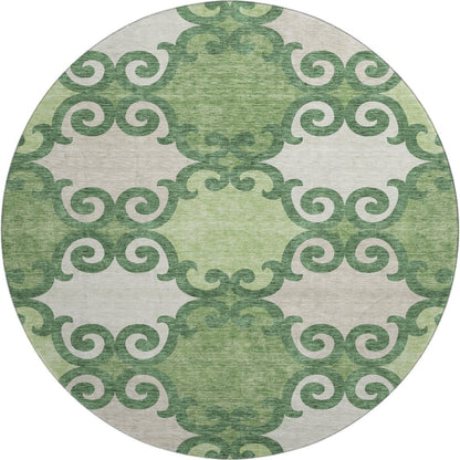 Premium Machine Washable Mayfield AMF883 Green 8' x 8' Round Rug