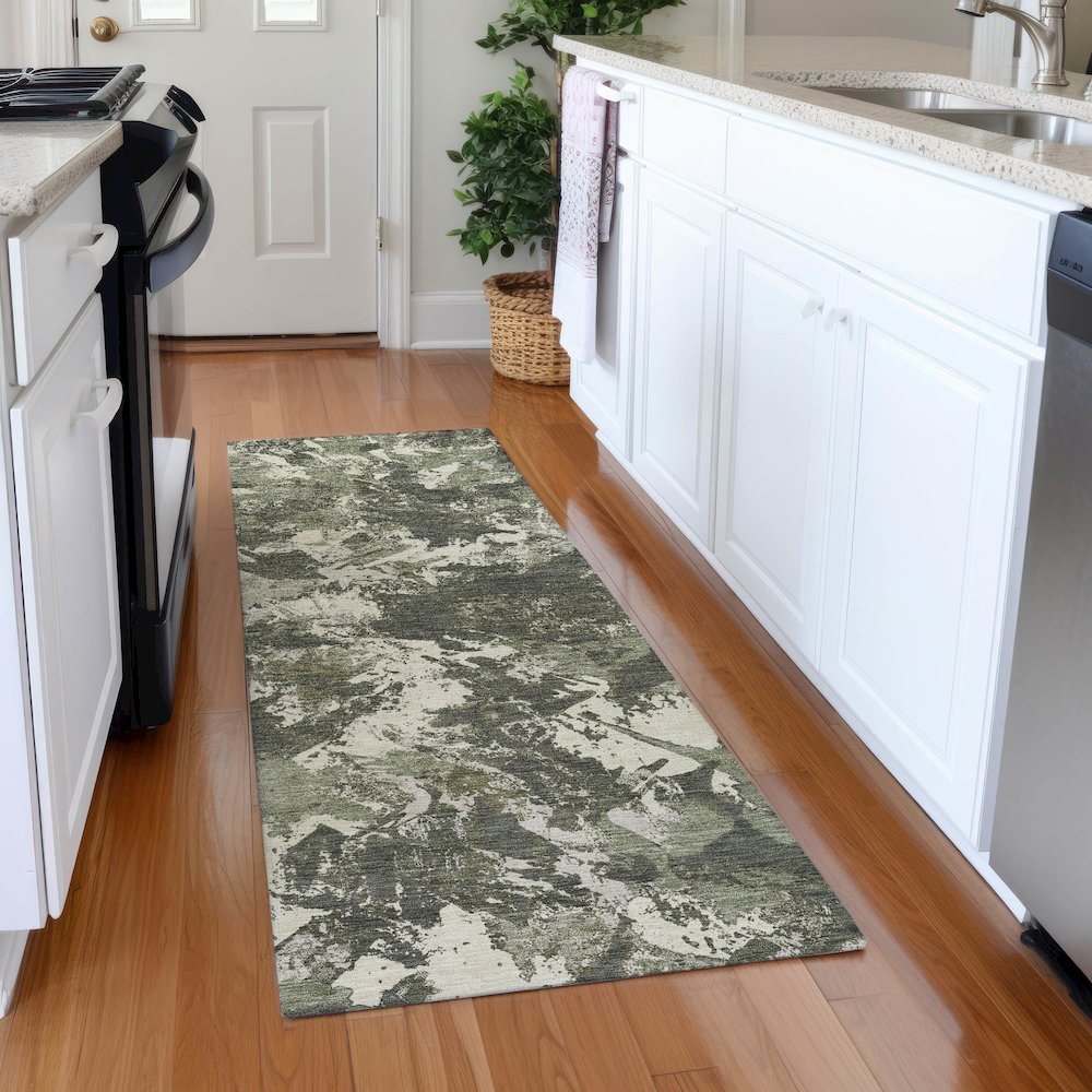 Premium Machine Washable Mayfield AMF885 Olive 2'3" x 7'6" Runner Rug