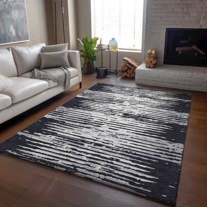 Premium Machine Washable Mayfield AMF888 Black 2'6" x 3'10" Rug