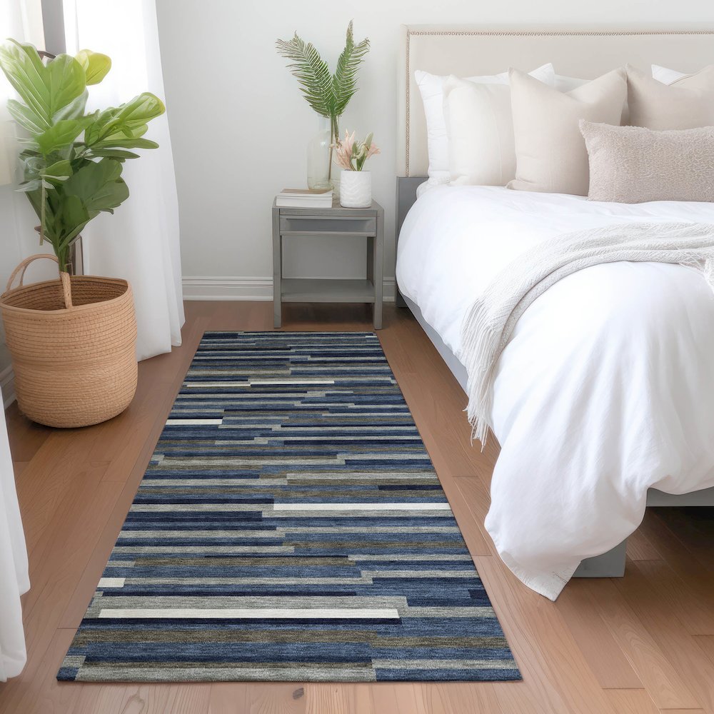Premium Machine Washable Mayfield AMF894 Navy 2'3" x 7'6" Runner Rug